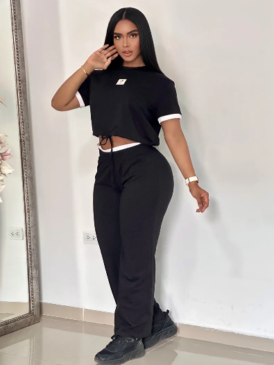 Conjunto con blusa corta para amarrar - 1195