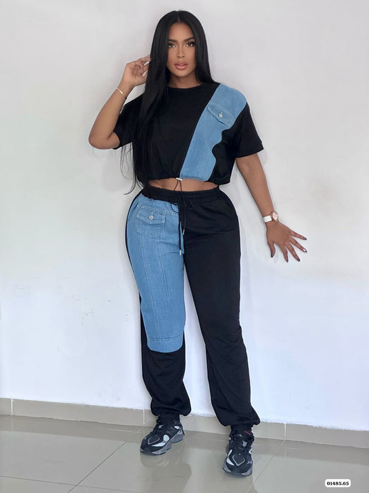 Conjunto jogger mezclado con jean - 01485