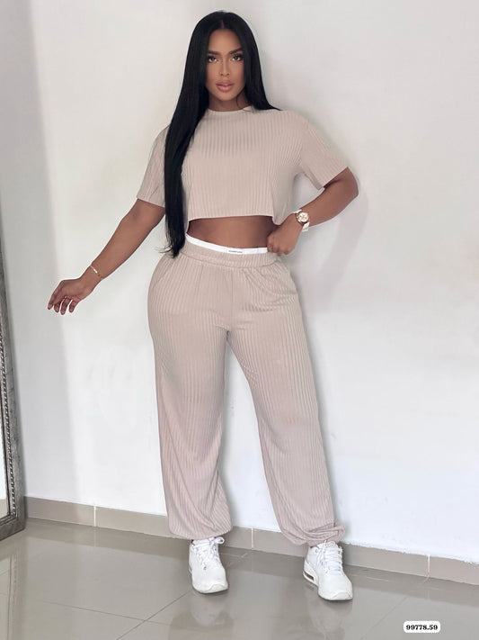 Conjunto en rib borde blanco con blusa corta - 99778