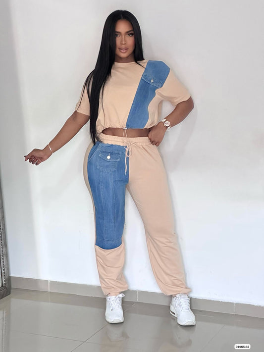 Conjunto jogger mezclado con jean - 01485