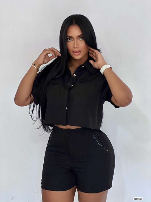 Conjunto short con camisa de botones y detalle en los bolsillos - 71057